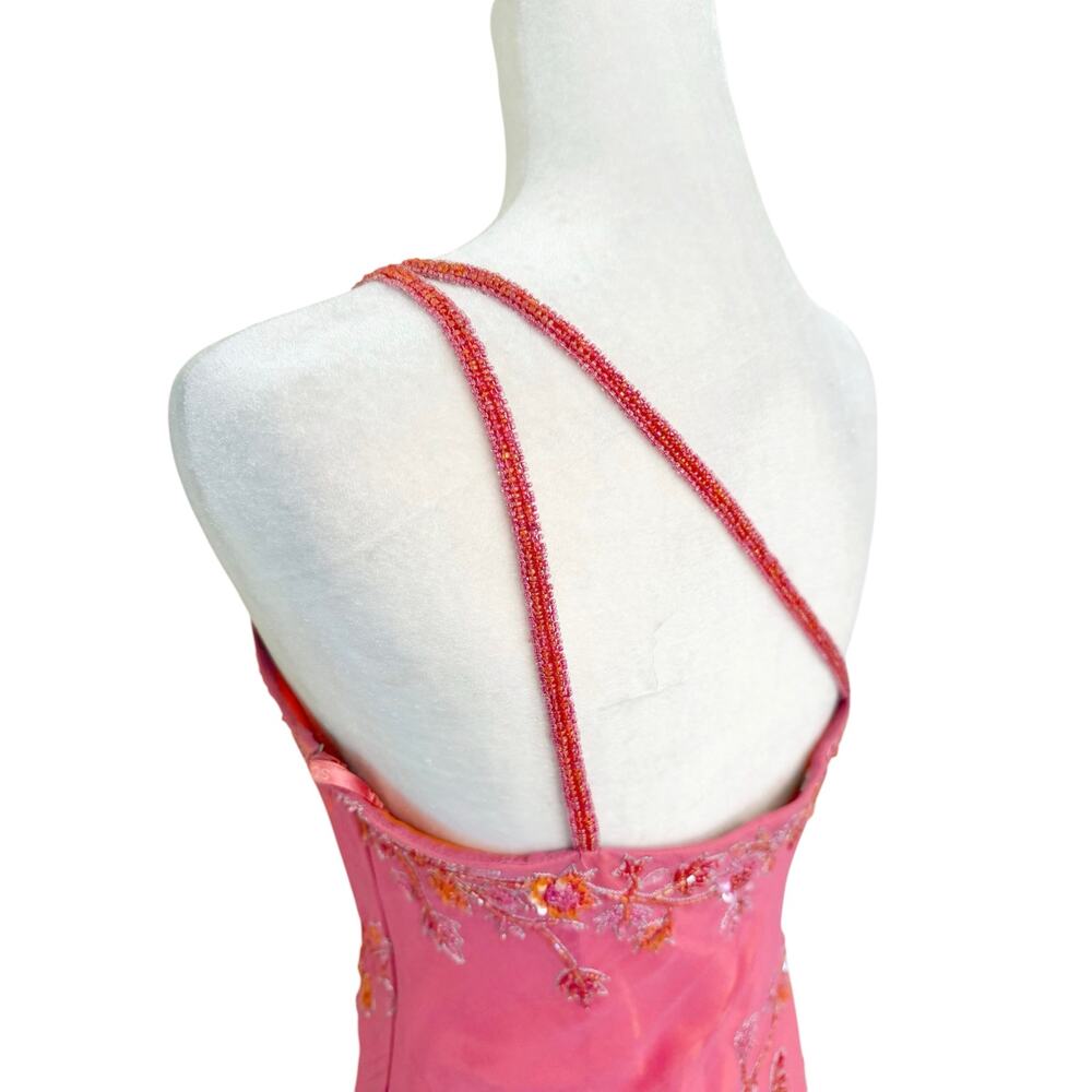 Y2K Scala Beaded Asymmetrical One Shoulder Silk Dress Sz Large Pink Party Glam - Picture 6 of 13
